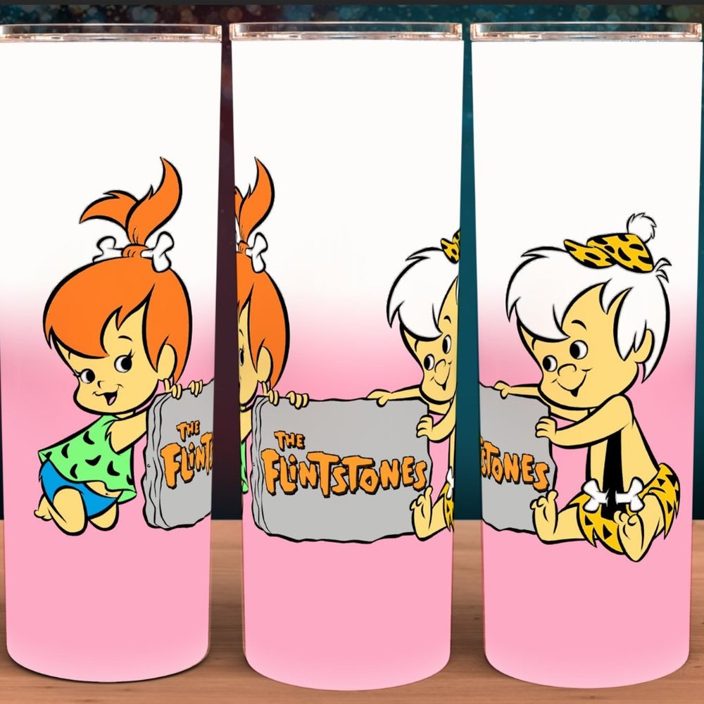 Pebbles and Bamm Bamm Flintstones Pink Gradient Tumbler 20oz